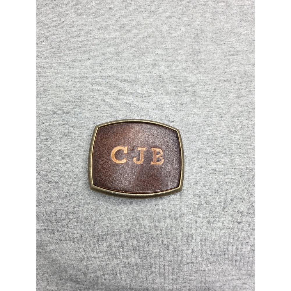 Vintage Initials CJB El Cid Solid Brass Leather Embossed Belt Buckle Western